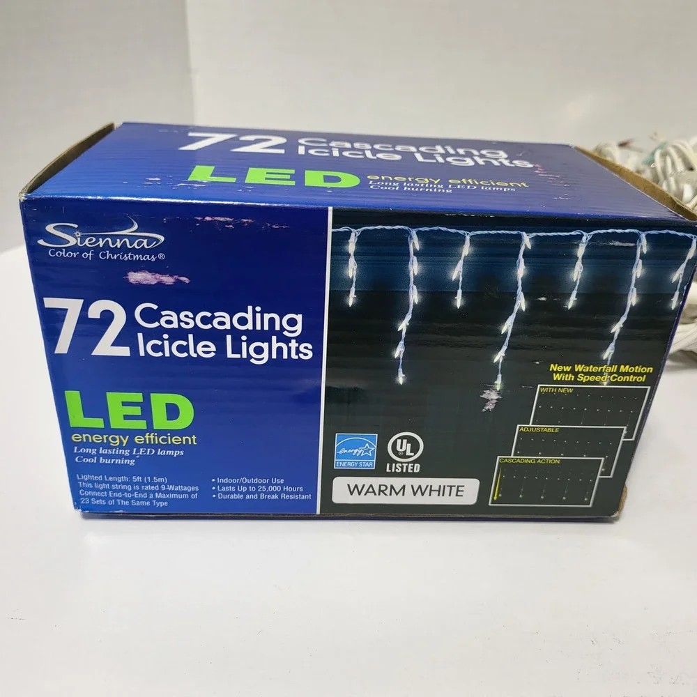 Sienna 72 LED Cascading Icicle Lights Warm White Waterfall Motion 5ft 274B7911*